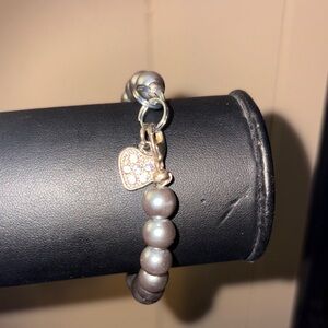 Elegant Silver Beaded Bracelet with Heart Charm